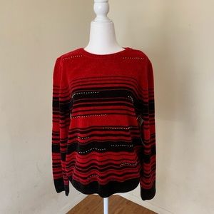 Alfred Dunner Black and Red Round Neck Sweater